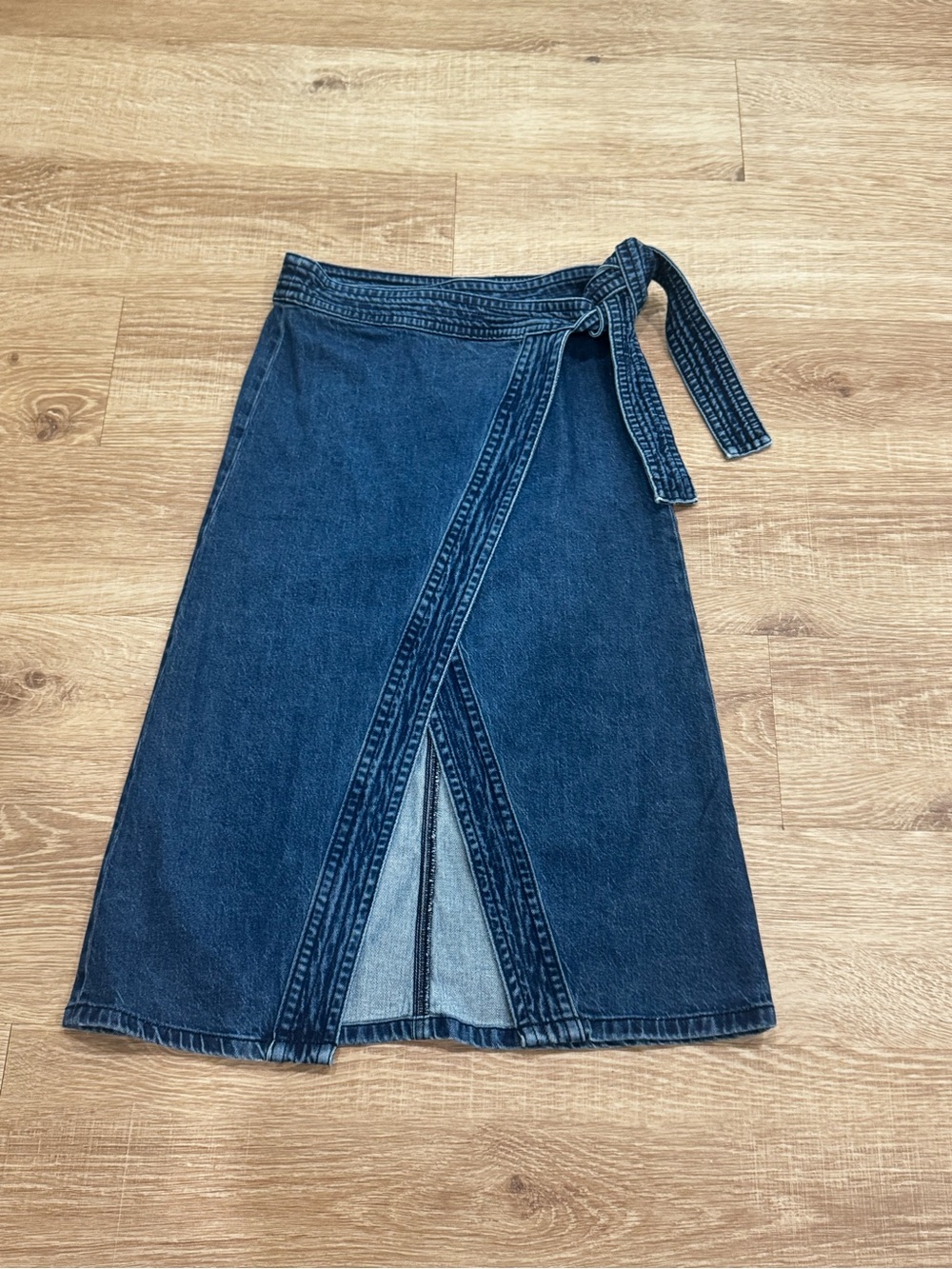 NWT Ann Taylor Denim Wrap Midi Skirt Size 2P Petite Blue Tie Waist A-Line